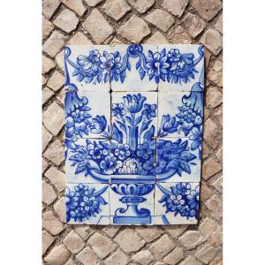 Tile Mural Panel Depicting A Vase With Rocaille Flowers, Portuguese, 18th Century