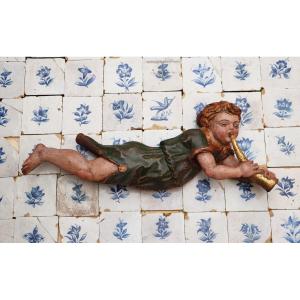 Cherub Musician Playing A Golden Bugle, 18th Century, Portuguese