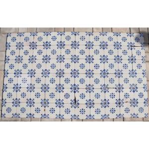 19th Century Floral Blue & White Set Of Sixty Portuguese Tiles