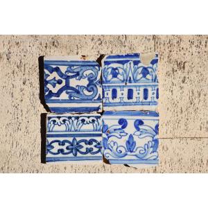 Blue & White Set Of Four Tiles, Portuguese, 17th Century