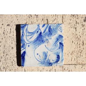 18th Century Blue And White Portuguese Tile Depicting A Woman Torso