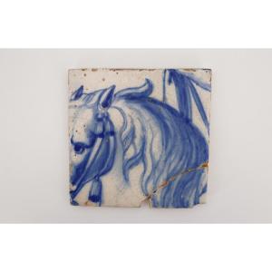 18th Century Blue And White Portuguese Tile Depicting A Horse Head