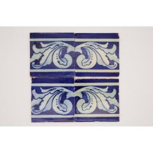 19th Century Set Of Four Baroque Tiles Blue & White, Portuguese