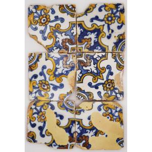 17th Century Set Of Six Floral Tiles, Portuguese