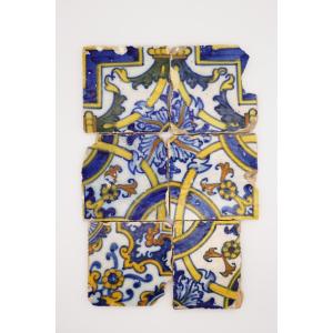 17th Century Set Of Six Floral Tiles, Portuguese