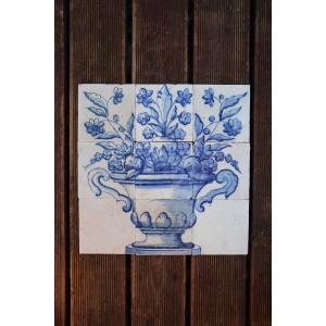 Tile Mural Panel Depicting A Baroque Jardinière With Flowers, Portuguese, 18th Century