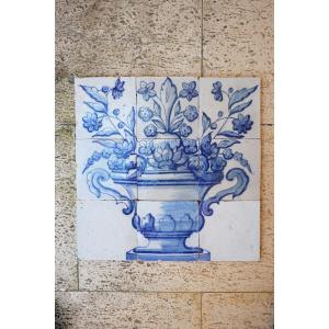Tile Mural Panel Depicting A Baroque Jardinière With Flowers, Portuguese, 18th Century