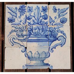 Tile Mural Panel Depicting A Baroque Jardinière With Flowers, Portuguese, 18th Century
