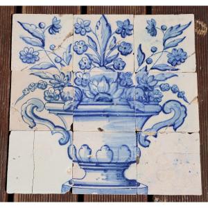 Tile Mural Panel Depicting A Baroque Jardinière With Flowers, Portuguese, 18th Century