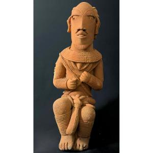 Ancient Nok Terracotta Seated Figure, Nigeria, Circa 200 Bc–500 Ad