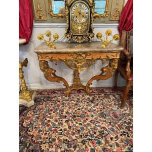 Golden Wood Wall Console With Median Foot Ep Regence 