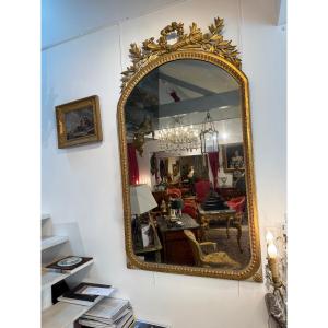 Atypical Louis XVI Period Mirror In Gilded Wood