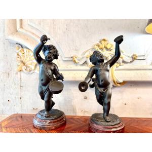 Pair Of Bronze Musician Putti By Clodion, 19th Century 