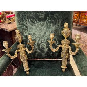 Pair Of Louis XVI Period Wall Sconces In Gilt Bronze And Mercury
