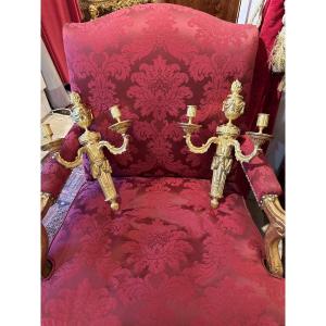 Pair Of Louis XVI Style Gilt Bronze Wall Sconces, Model By Jean Louis Prieur 