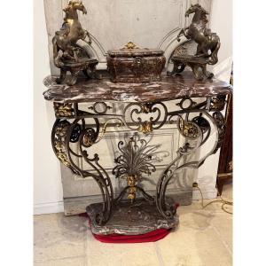 Wrought Iron And Gilded Console Table In The Provençal Style 