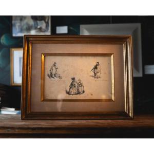 Henri Monier (1799-1877) - Ink Drawing Of Four Annotated Figures