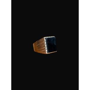 Vintage 18 Carat Yellow Gold And Black Onyx Chevalière Circa 1950