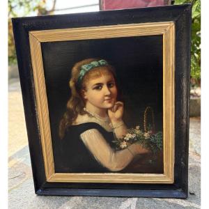 Oil On Canvas Young Girl 19th Century