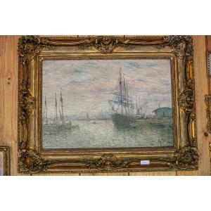 Oil On Canvas "martigues" Pierre Malfroy