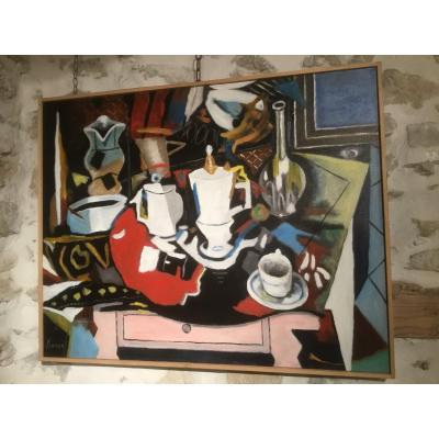 Oil On Canvas Roland Chanco, "still Life With The Coffee Pot"