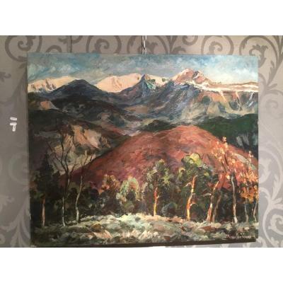 Oil On Canvas  By Maurice Vagh Weinmann "snowy Summits"