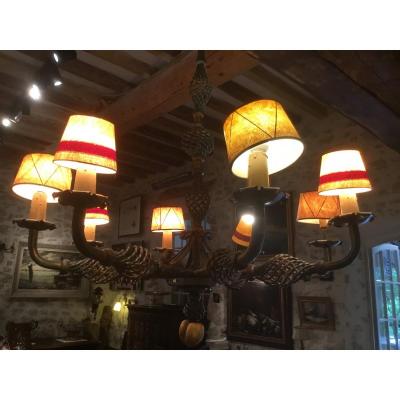 1940s Wrought Iron Chandelier