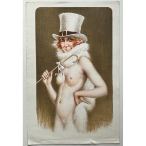 Antique Menu Illustrated By Maurice Millière – Le Cornet 1925 – Chromolithograph