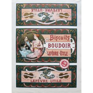 Mucha - Chromolithograph - Biscuit Tin Cover For “boudoir Biscuits”