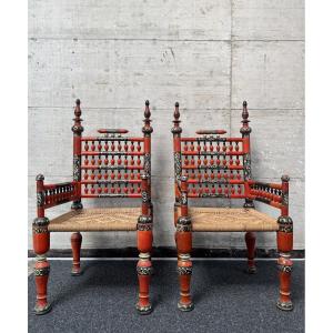 Rajasthan / Punjabi Area – Very Fine Pair Of Ceremonial Armchairs, Circa 1890–1910