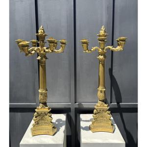 Pair Of Large Six-light Gilt Bronze Candelabra - Early 19th Century 