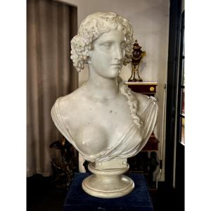 "autumn" Or "bacchante" - Large Bust In White Carrara Marble From The Neoclassical Period