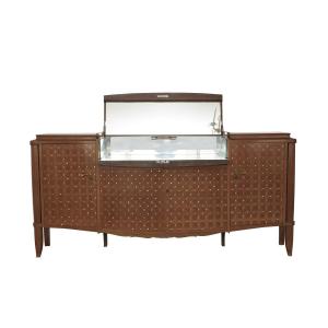 Leleu Jules (1883-1961) - Large Walnut And Mother-of-pearl Bar Cabinet, 20th Century