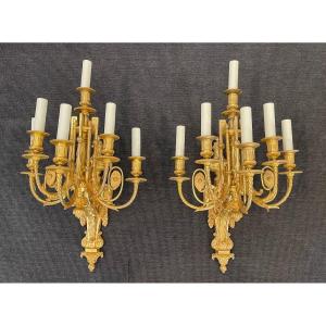 Important Pair Of Gilt Bronze Sconces, XIXth Century
