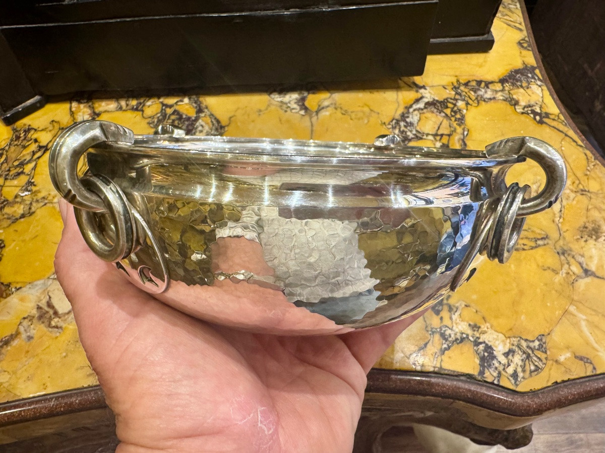 meravigliosa e rara importante ciotola in argento finemente la orata a mano a martello ,  titol-photo-3
