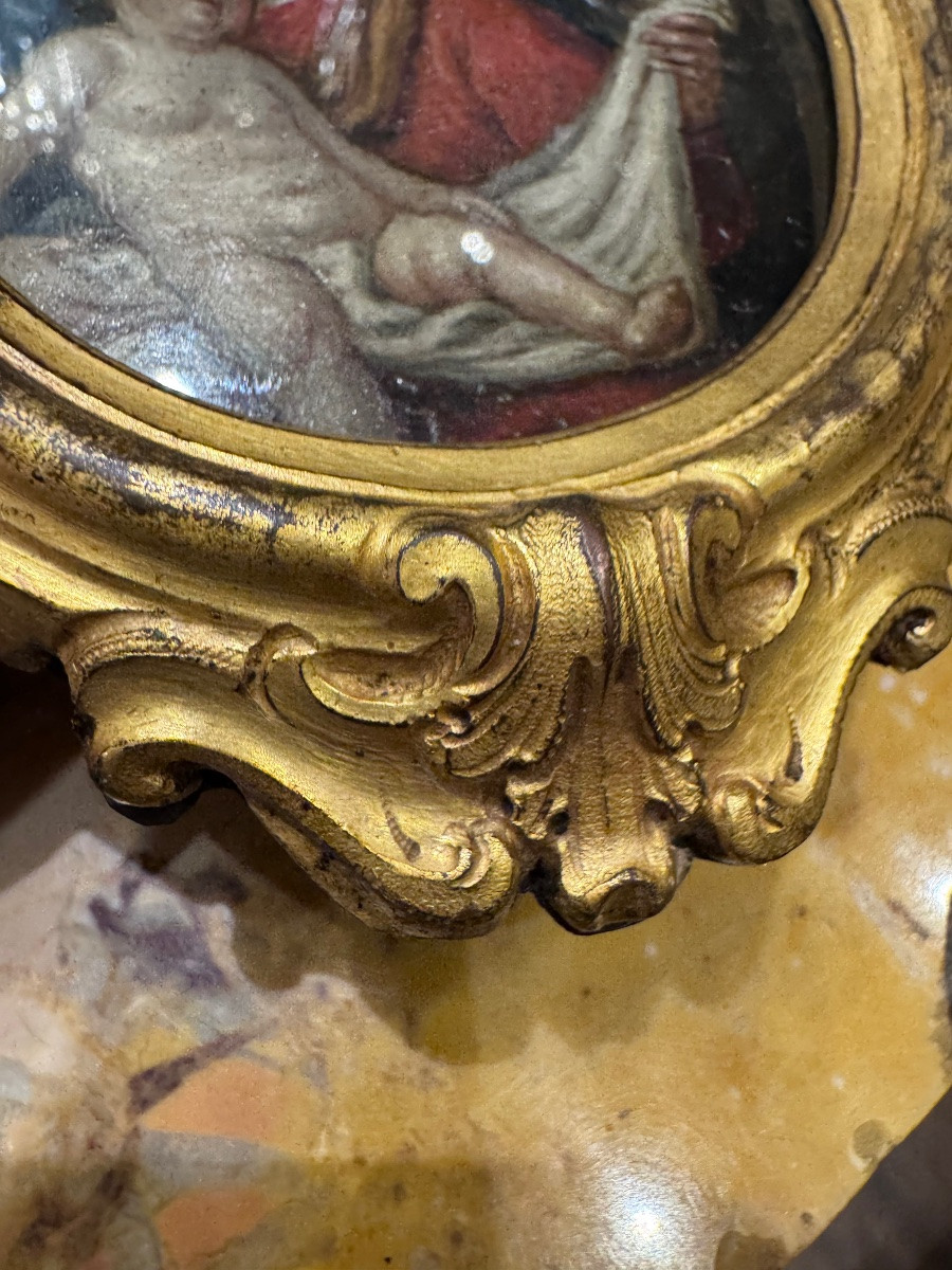 Magnifica miniatura dipinta finemente ad olio su rame , Napoli Luigi XV sec XVIII , con sontuos-photo-4