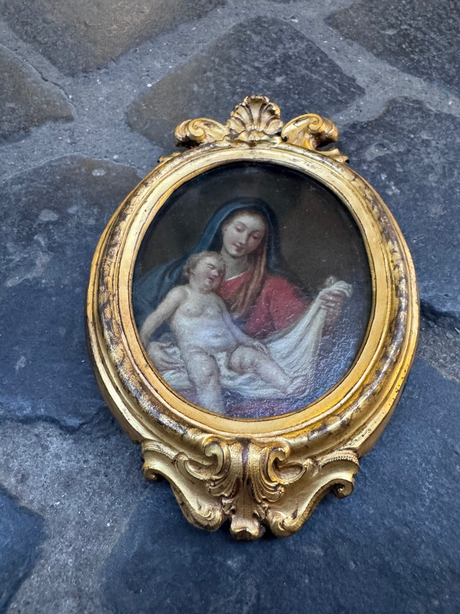 Magnifica miniatura dipinta finemente ad olio su rame , Napoli Luigi XV sec XVIII , con sontuos-photo-4