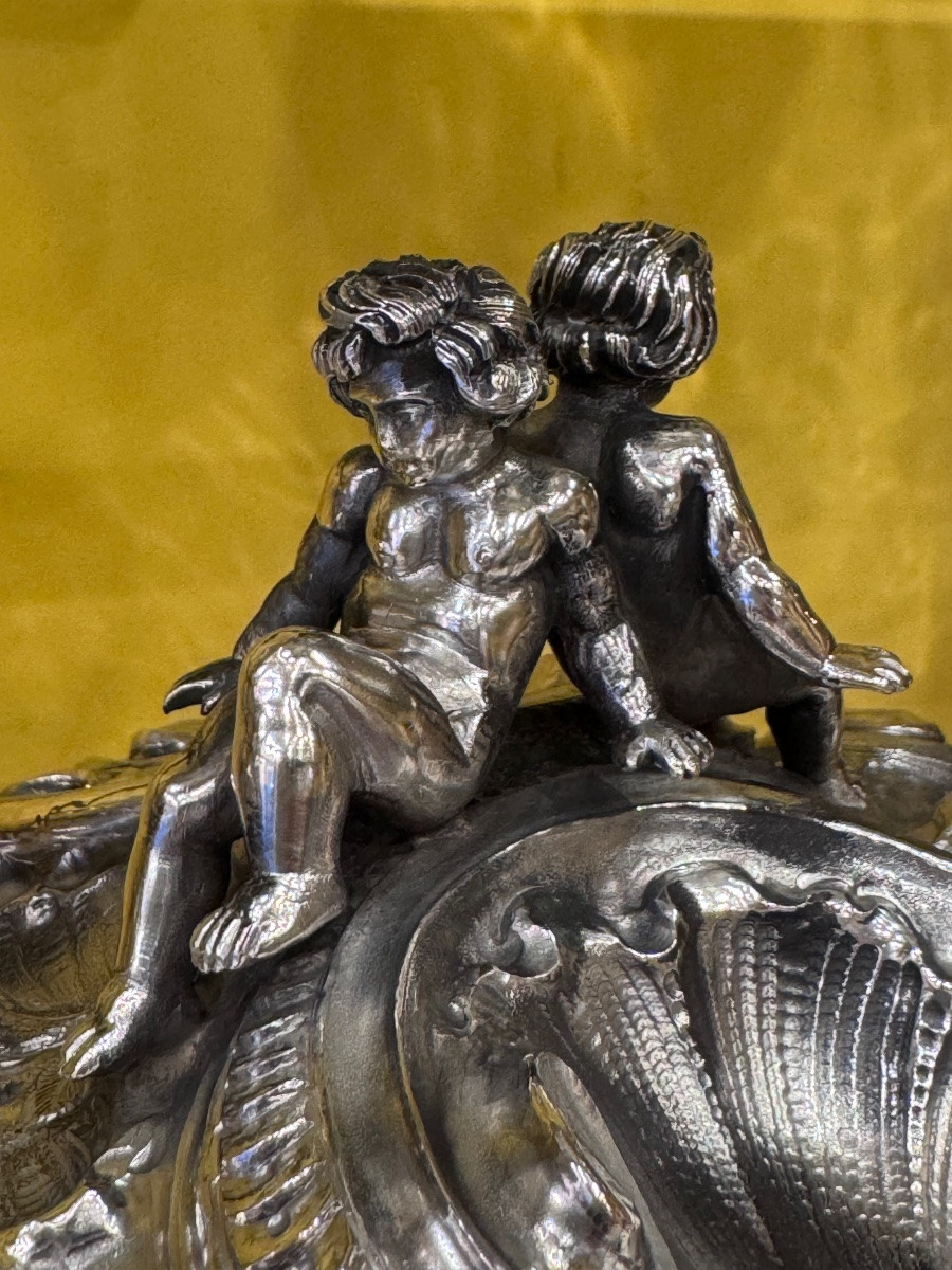 Grande enorme centrotavola a forma di Zuppiera scultorea a motivi di mare in tempesta , con Tri-photo-4