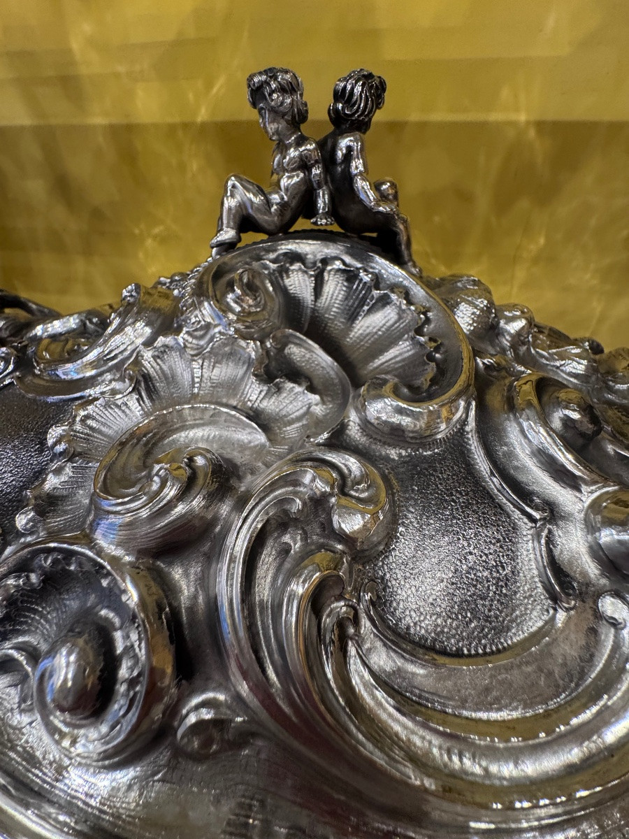 Grande enorme centrotavola a forma di Zuppiera scultorea a motivi di mare in tempesta , con Tri-photo-7