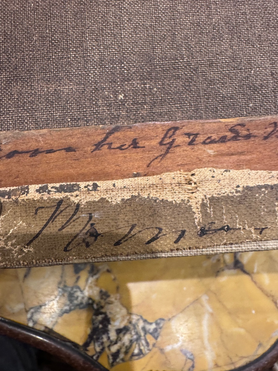 Antico dipinto olio su tela Firmato e datato sul retro con dedica 1871. Raffigurante la campagn-photo-2