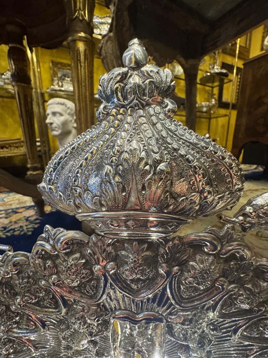 Hannukkah Ebraico in argento massiccio ,lavorato finemente a mano , costituito da  Otto portaca-photo-3