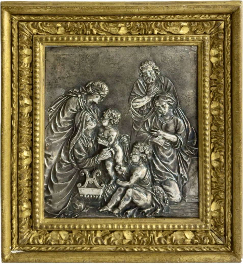 Placca in argento con Sacra Famiglia e Santi, Roma, fine XVIII secolo Altezza x larghezza x lun
