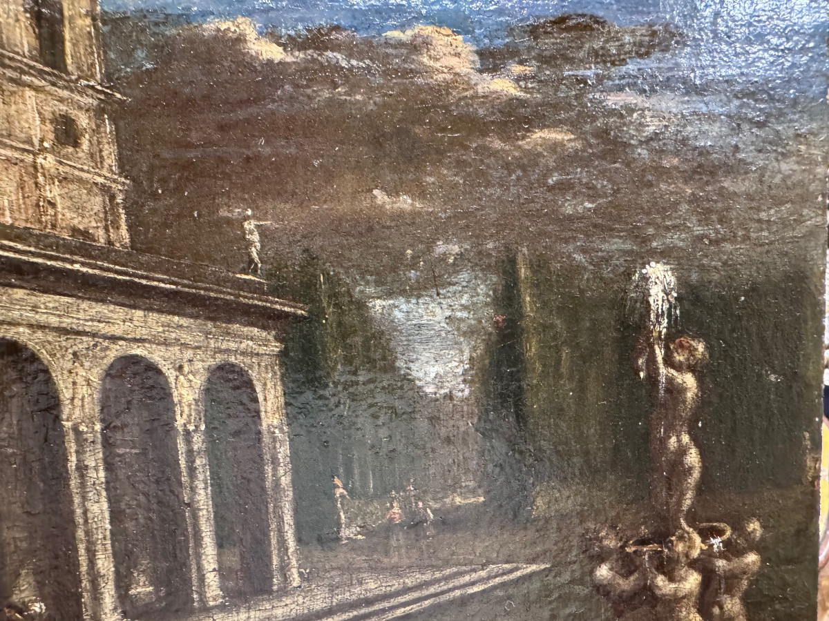 Antico interessante dipinto olio su tela riportata su una tavoletta di legno, frammento di un a-photo-4