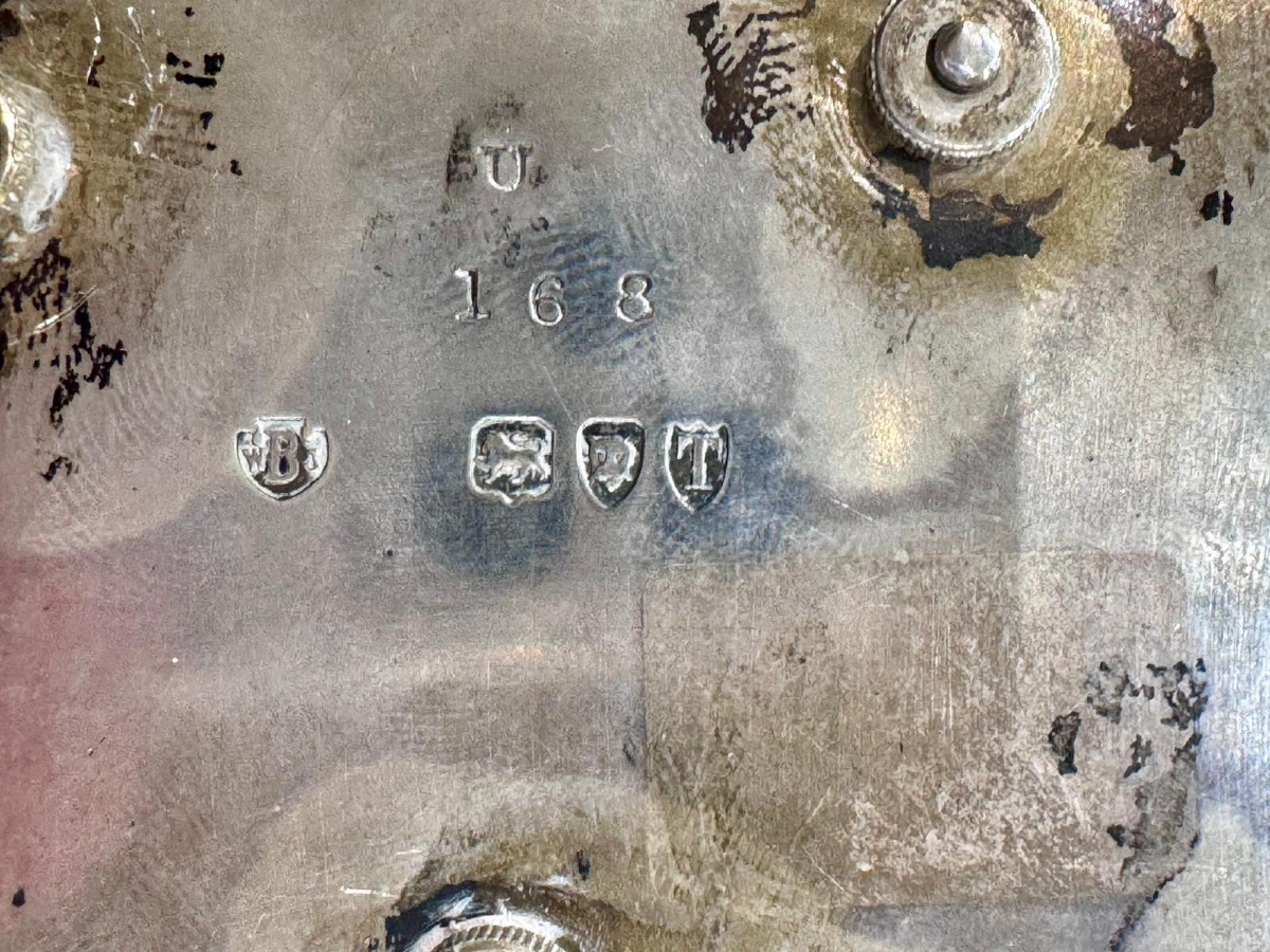 antico grande calamaio in argento sterling 925/000 Londra lettera T anno “1894 “ancora Regina V-photo-2