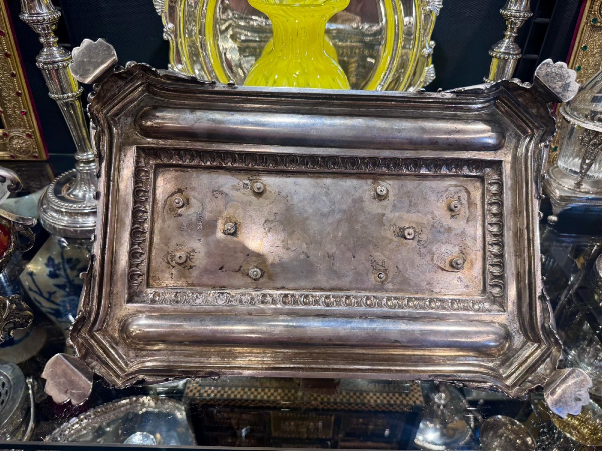 antico grande calamaio in argento sterling 925/000 Londra lettera T anno “1894 “ancora Regina V-photo-3