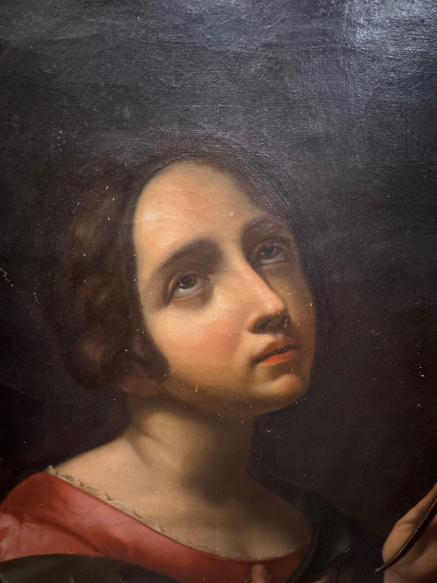 antico interessante dipinto , raffigurante Sant  Apollonia da Carlo Dolci , olio su tela , inte-photo-2