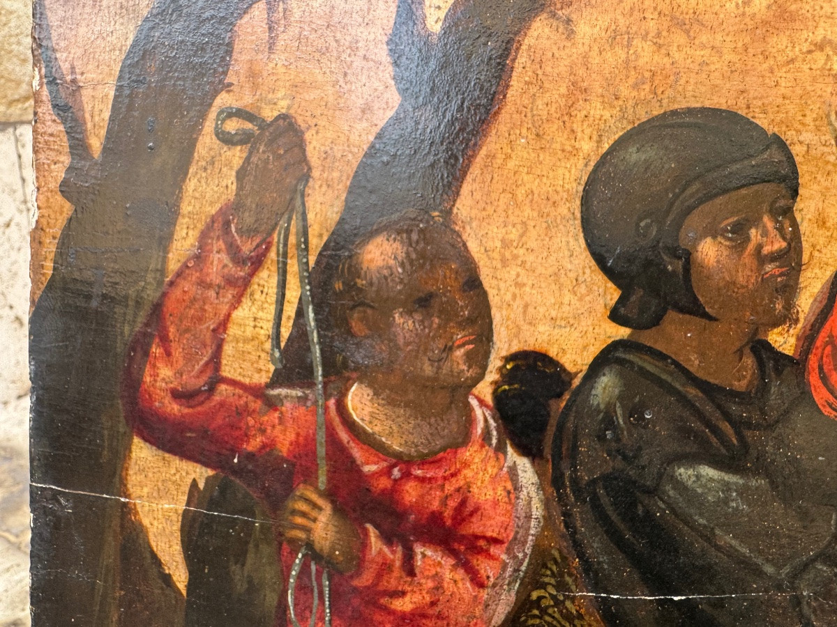 antico dipinto su tavola Veneto Cretese dei primi del 500 sec XVI , raffigurante la cattura di -photo-1