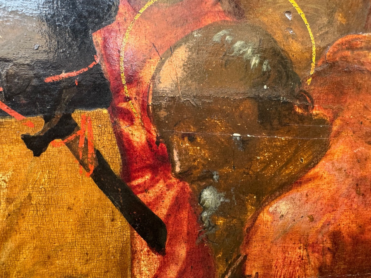 antico dipinto su tavola Veneto Cretese dei primi del 500 sec XVI , raffigurante la cattura di -photo-2