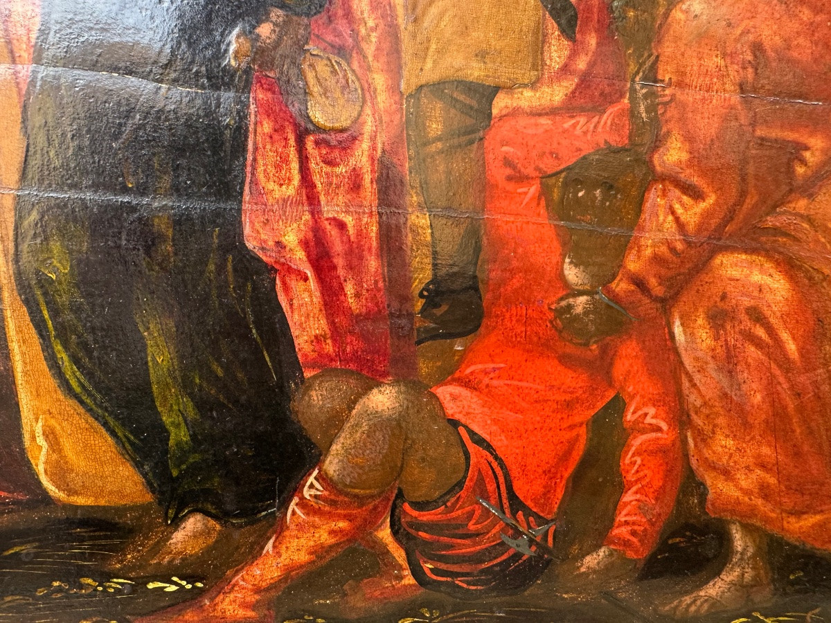 antico dipinto su tavola Veneto Cretese dei primi del 500 sec XVI , raffigurante la cattura di -photo-5