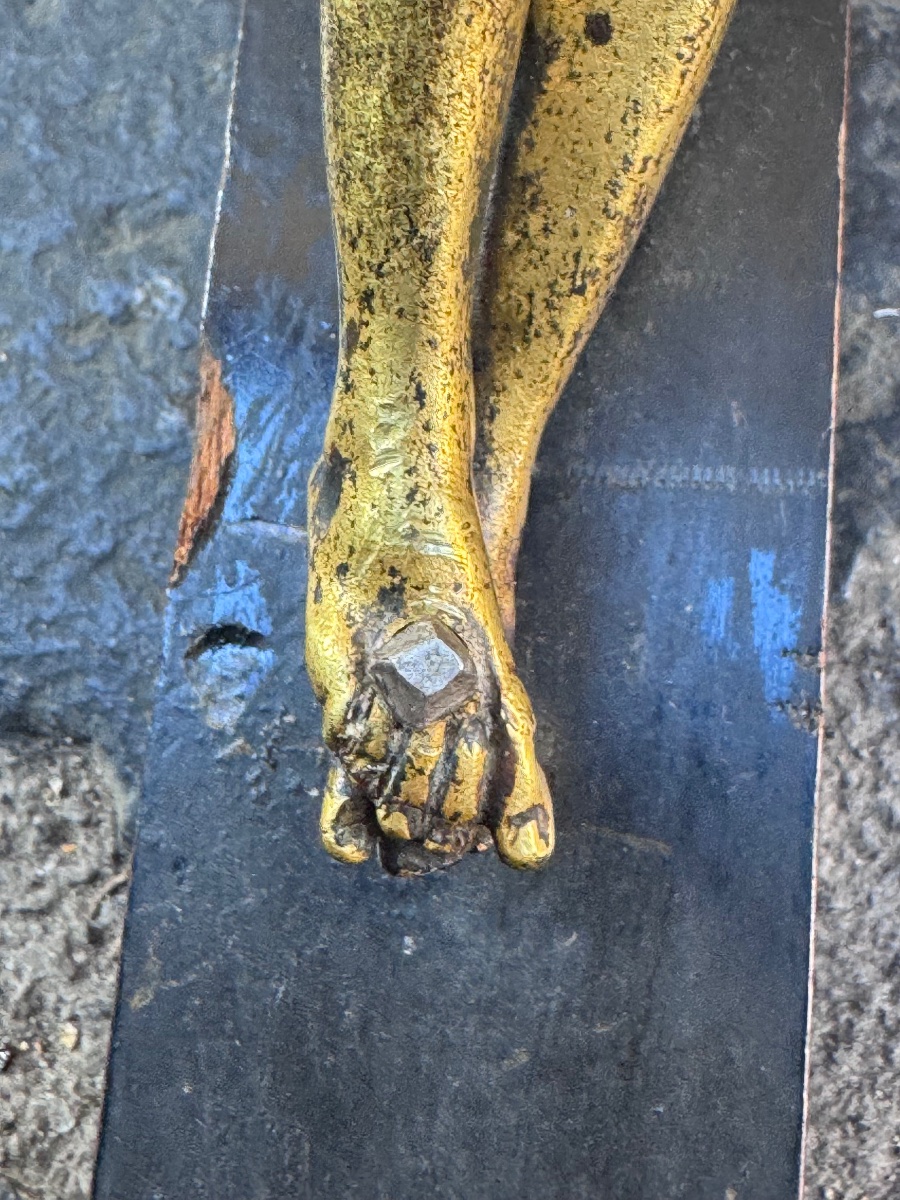 Antico Crocifisso in argento punzonato Torretta Genova 1762 legno e bronzo dorato coevo al merc-photo-4